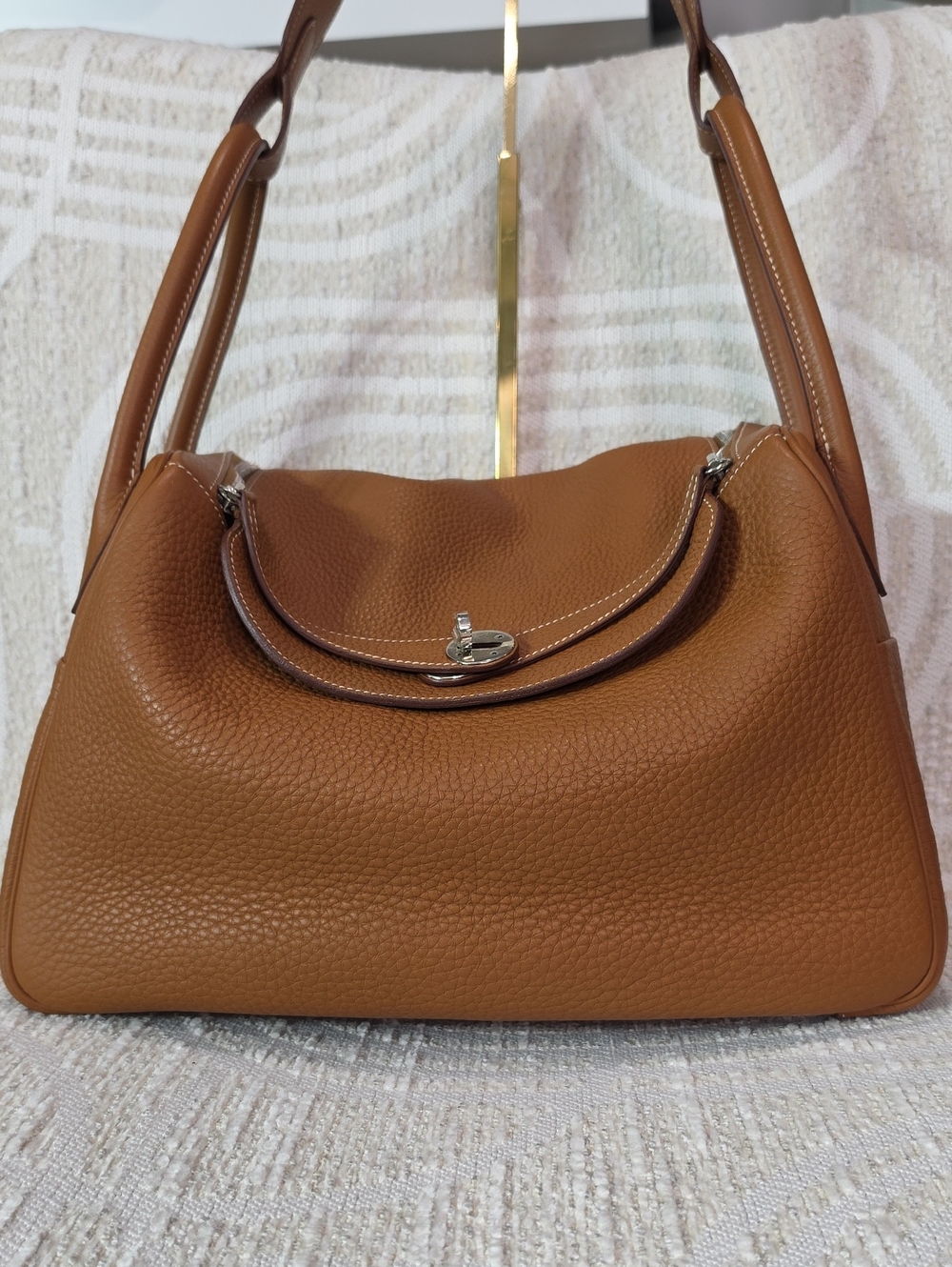 Hermes  Lindy 34 Gold Color Clemence  Leather Shoulder Bag